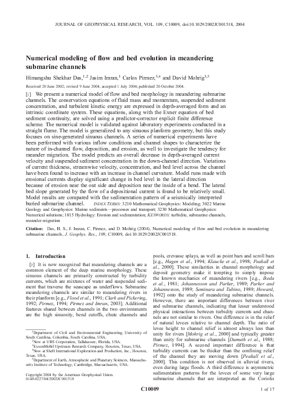 (PDF) Numerical modeling of flow and bed evolution in meandering ...