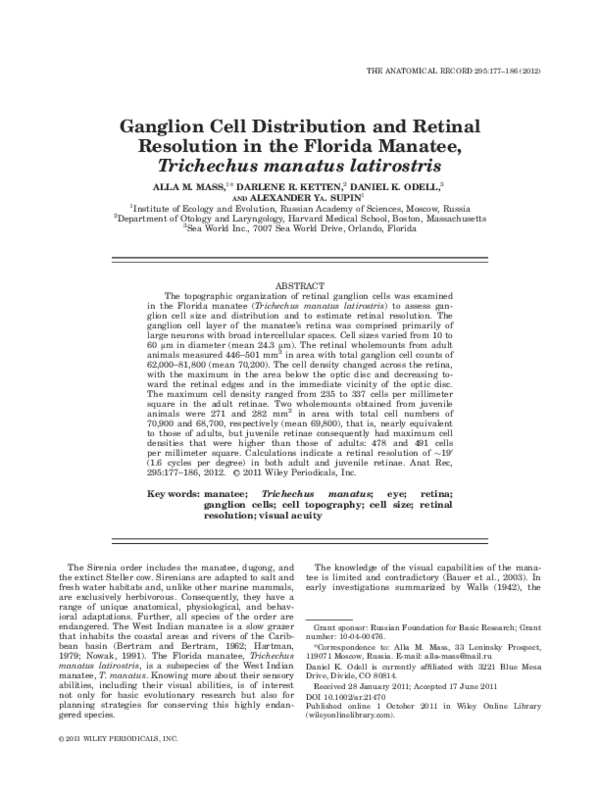 (PDF) Ganglion Cell Distribution and Retinal Resolution in the Florida ...