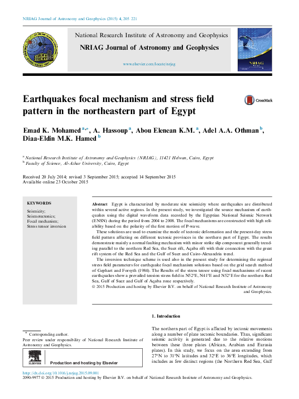 (PDF) Earthquakes focal mechanism and stress field pattern in the ...