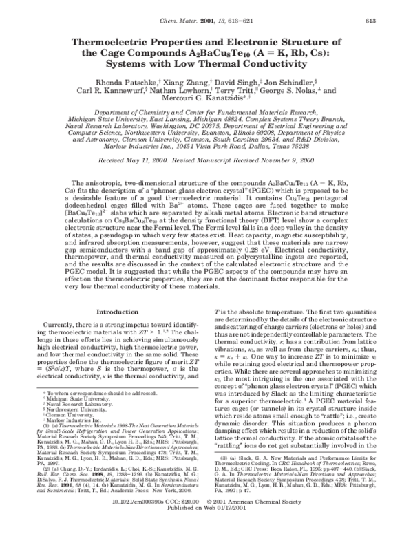 (PDF) Thermoelectric Properties and Electronic Structure of the Cage ...