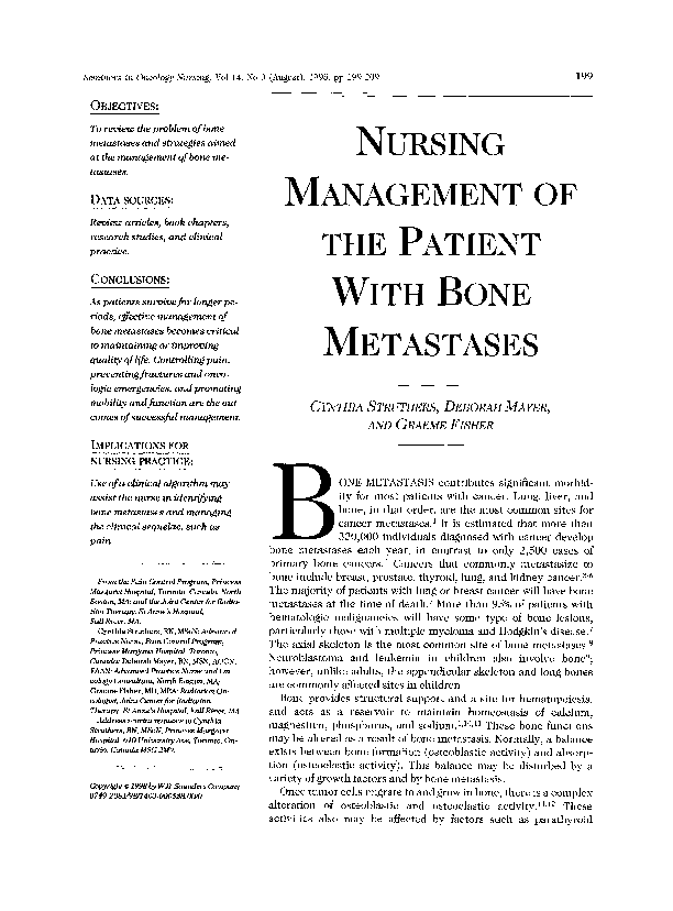 (PDF) Nursing management of the patient with bone metastases