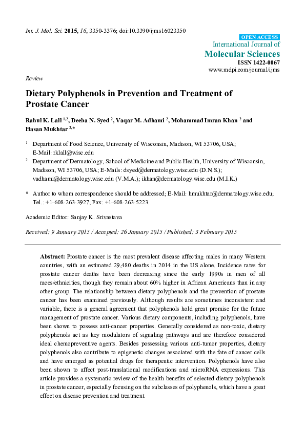 (PDF) Dietary Polyphenols in Prevention and Treatment of Prostate Cancer