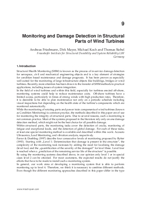 (PDF) Monitoring and Damage Detection in Structural Parts of Wind Turbines