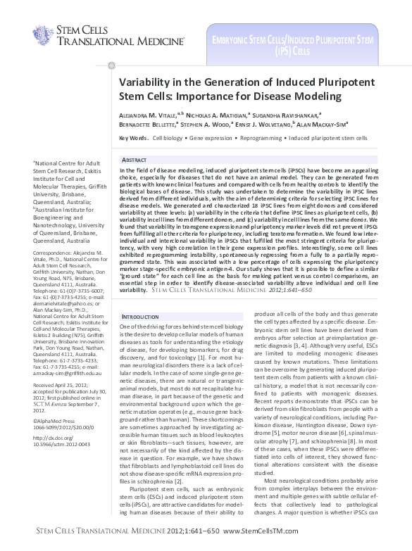 (PDF) Variability in the Generation of Induced Pluripotent Stem Cells ...