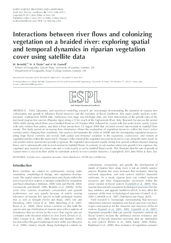 (PDF) Interactions between river flows and colonizing vegetation on a ...
