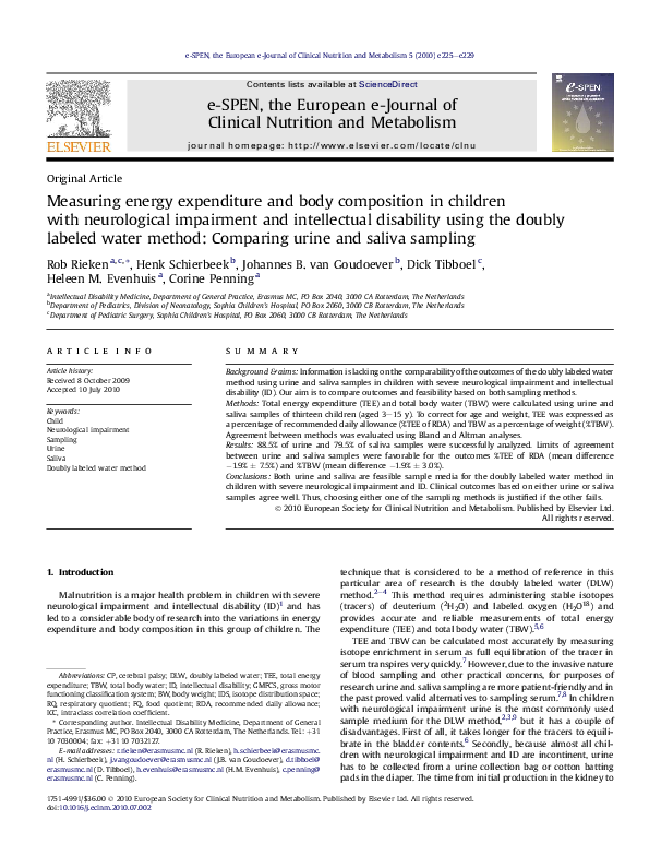 (PDF) Measuring energy expenditure and body composition in children ...