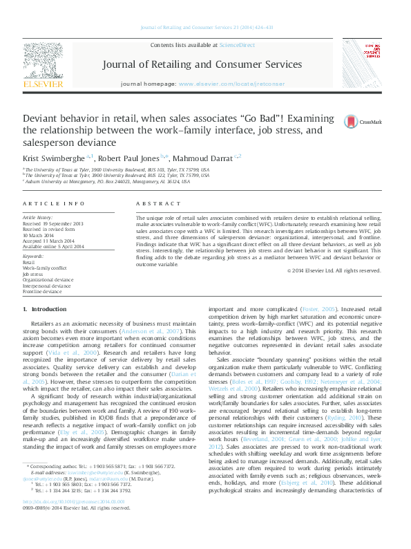 (PDF) Deviant behavior in retail, when sales associates “Go Bad ...