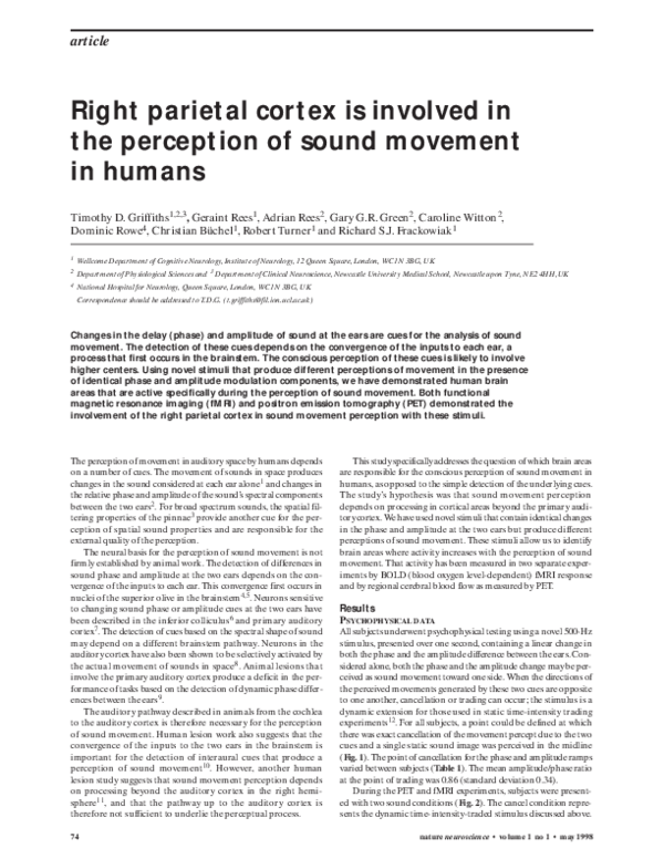 (PDF) Right parietal cortex is involved in the perception of sound ...