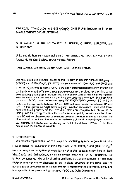 (PDF) EPITAXIAL YBa2Cu3O7 and GdBa2Cu3O7 THIN FILMS GROWN IN-SITU BY ...