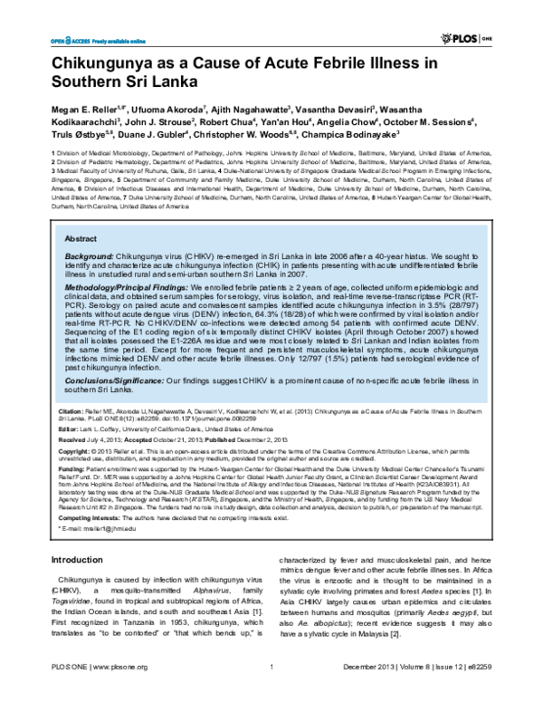 (PDF) Chikungunya as a Cause of Acute Febrile Illness in Southern Sri Lanka
