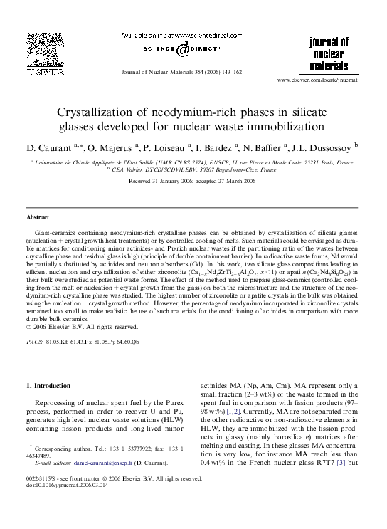 (PDF) Crystallization of neodymium-rich phases in silicate glasses ...