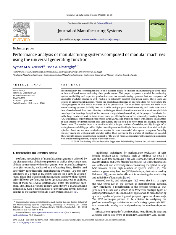 (PDF) Performance analysis of manufacturing systems composed of modular ...