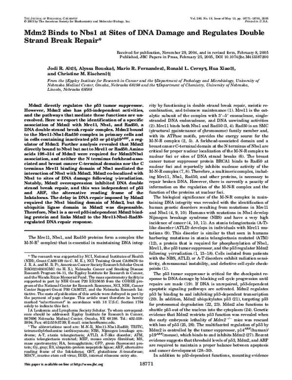 (PDF) Mdm2 binds to Nbs1 at sites of DNA damage and regulates double ...