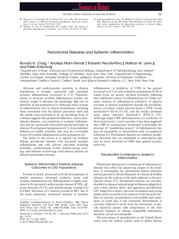 (PDF) Periodontal Diseases and Systemic Inflammation