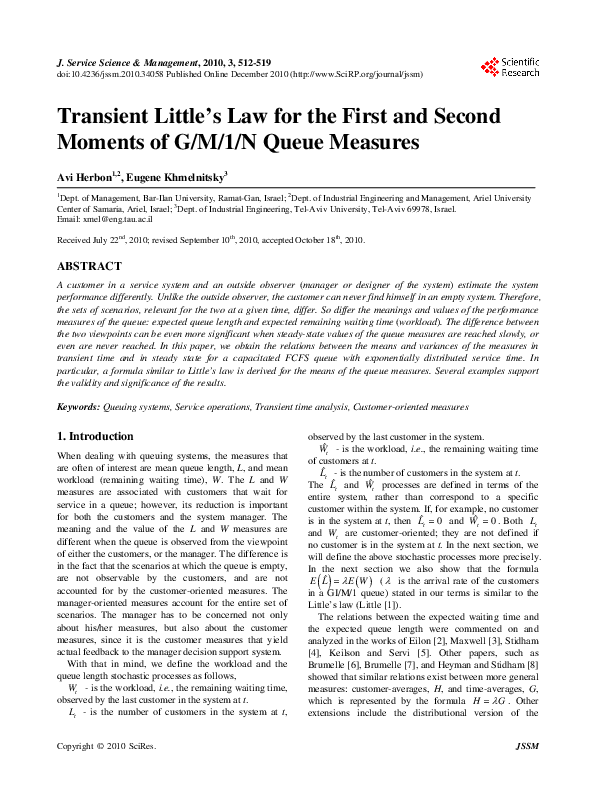 (PDF) Transient Little’s Law for the First and Second Moments of G/M/1 ...