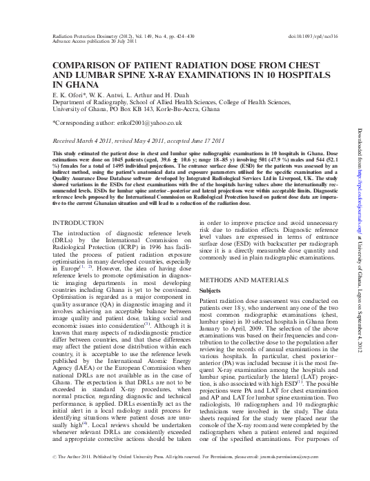 (PDF) Comparison of patient radiation dose from chest and lumbar spine ...