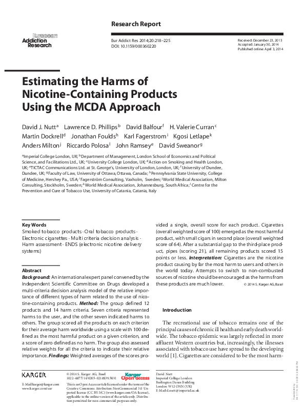 (PDF) Estimating the Harms of Nicotine-Containing Products Using the ...