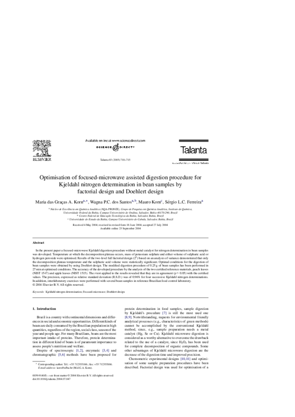 (PDF) Optimisation of focusedmicrowave assisted digestion procedure