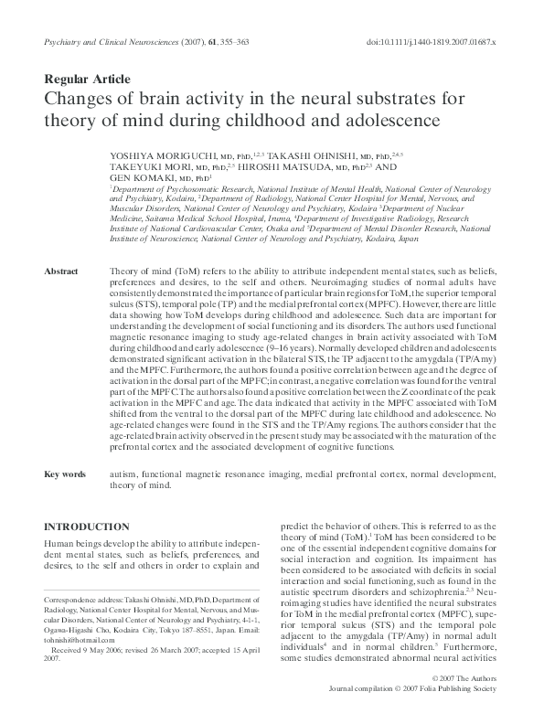 (PDF) Changes of brain activity in the neural substrates for theory of ...