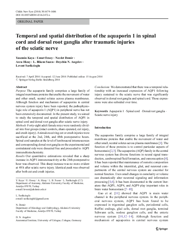 (PDF) Temporal and spatial distribution of the aquaporin 1 in spinal ...