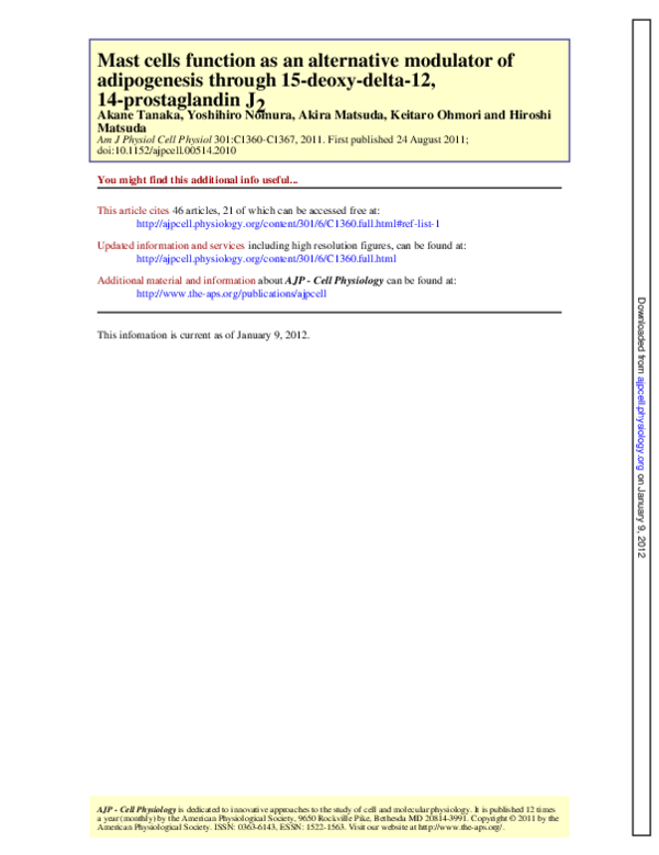 (PDF) Mast cells function as an alternative modulator of adipogenesis ...