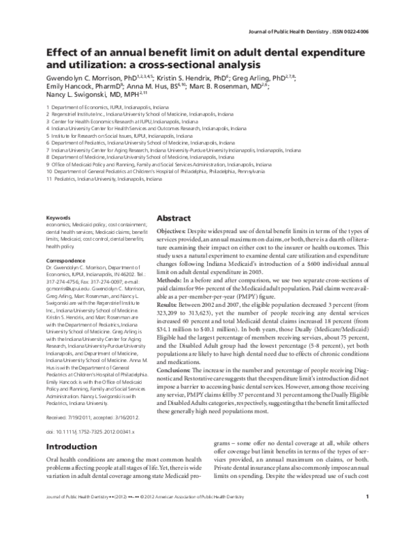 (PDF) Effect of an annual benefit limit on adult dental