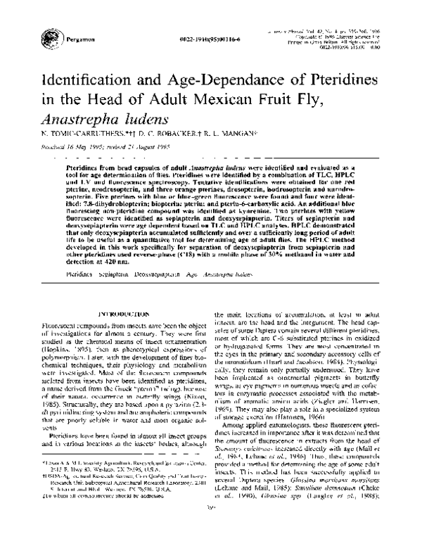 (PDF) Identification and age-dependance of pteridines in the head of ...