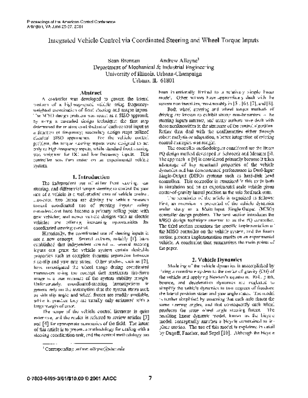 (PDF) Integrated vehicle control via coordinated steering and wheel ...