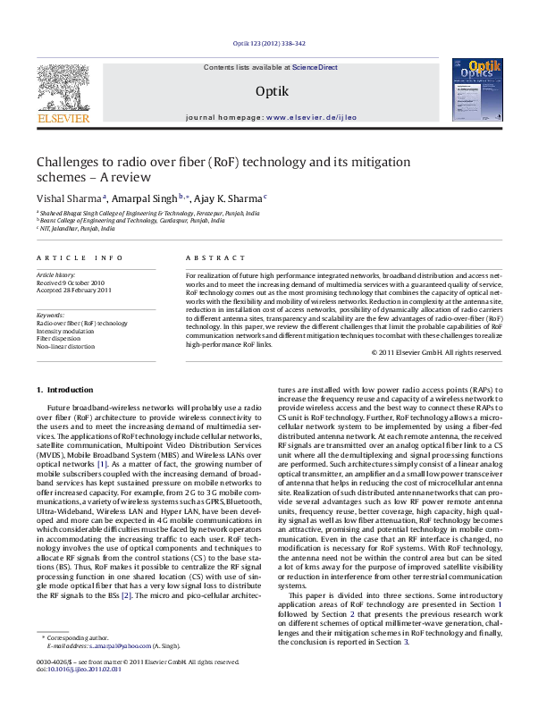 (PDF) Challenges to radio over fiber (RoF) technology and its ...