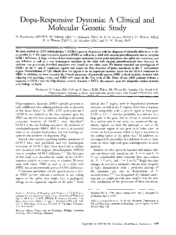 (PDF) Dopa-responsive dystonia: A clinical and molecular genetic study