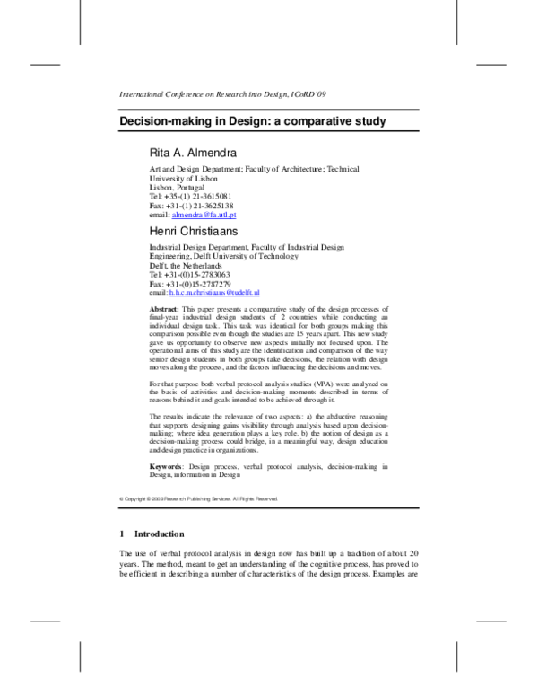 (PDF) Decision-making in Design: a comparative study