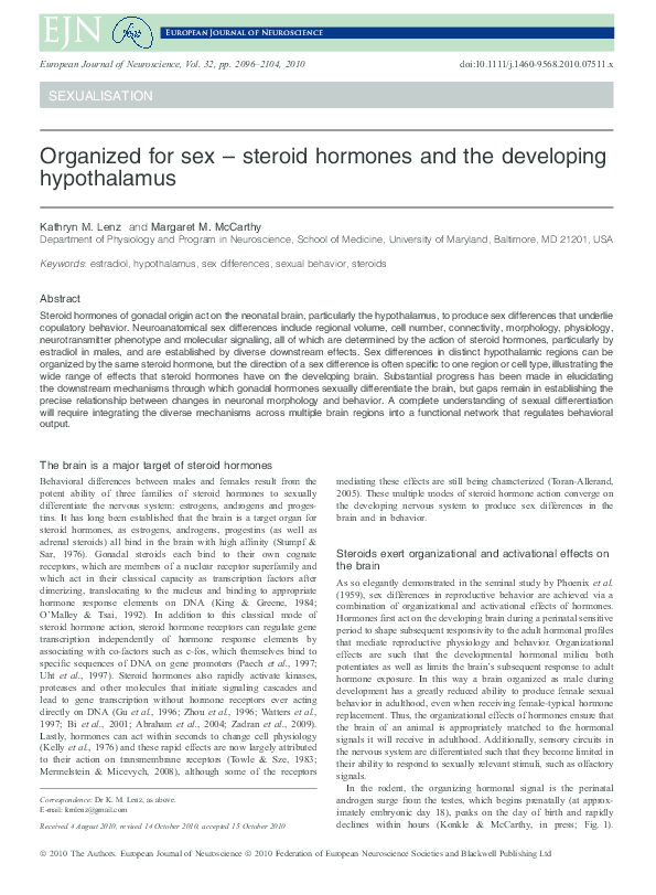 (PDF) Organized for sex steroid hormones and the developing hypothalamus