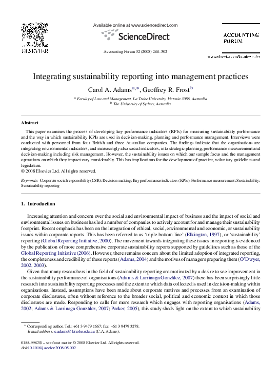 (PDF) Integrating sustainability reporting into management practices