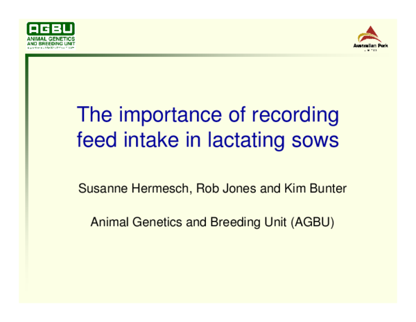 (PDF) The importance of recording feed intake in lactating sows