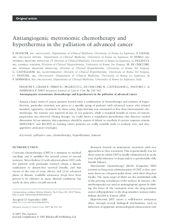 (PDF) Antiangiogenic metronomic chemotherapy and hyperthermia in the ...