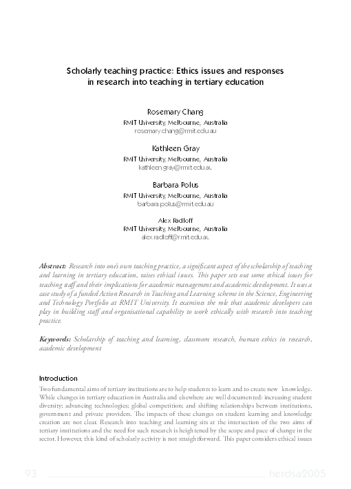 (PDF) Scholarly teaching practice: ethics issues and responses in ...