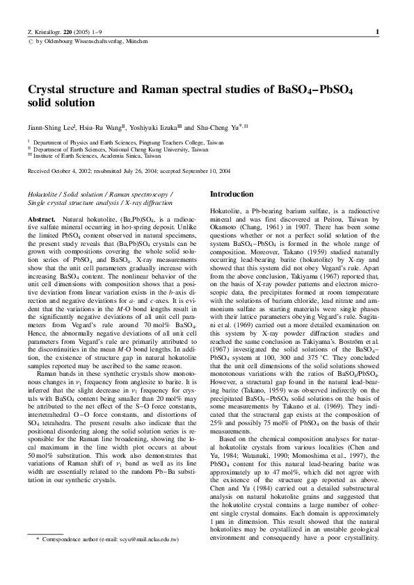 (PDF) Crystal structure and Raman spectral studies of BaSO 4 —PbSO 4 ...