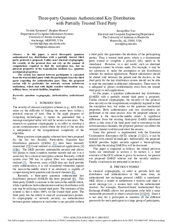 (PDF) Three-Party Quantum Authenticated Key Distribution with Partially ...