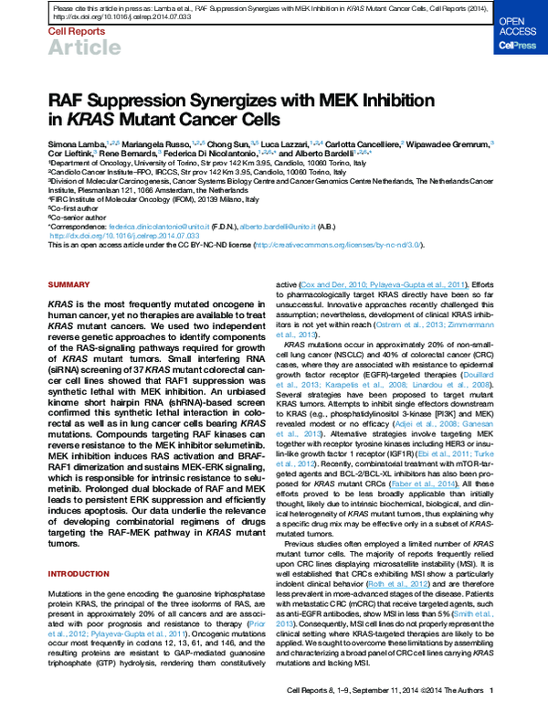 (PDF) RAF Suppression Synergizes with MEK Inhibition in KRAS Mutant ...