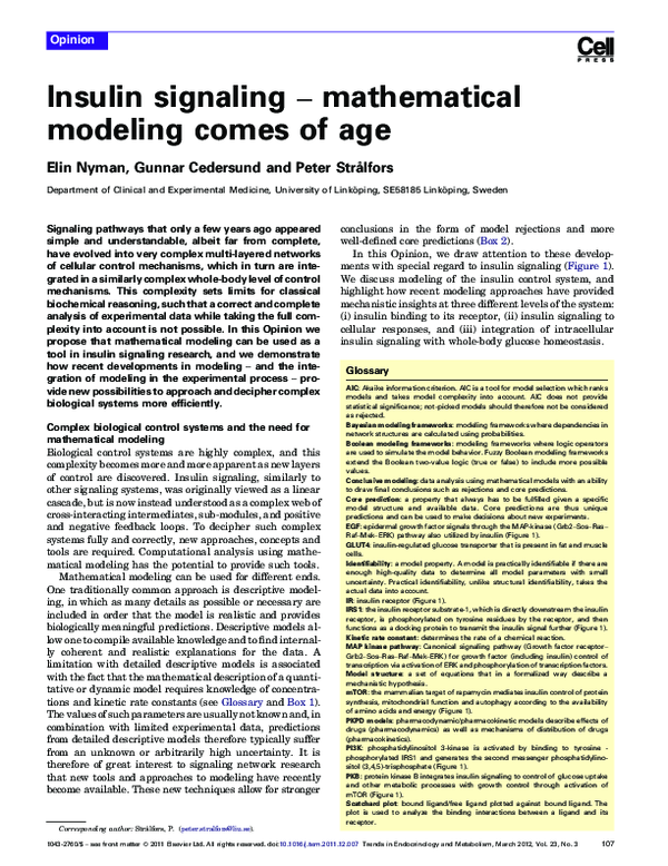 (PDF) Insulin signaling – mathematical modeling comes of age