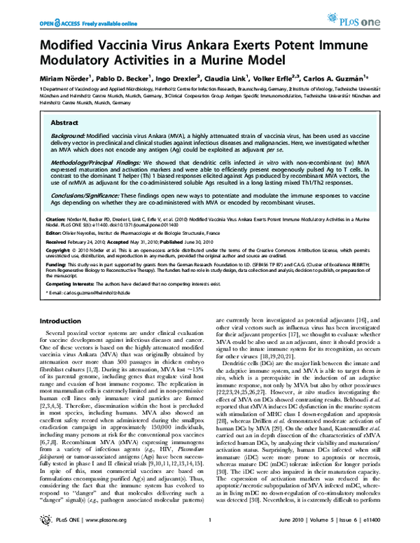 (PDF) Modified Vaccinia Virus Ankara Exerts Potent Immune Modulatory ...