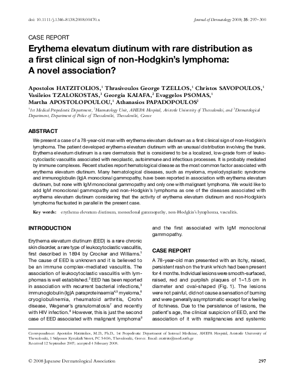 (PDF) Erythema elevatum diutinum with rare distribution as a first ...