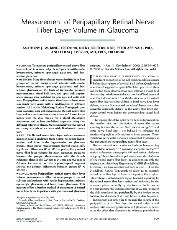 (PDF) Measurement of Peripapillary Retinal Nerve Fiber Layer Thickness ...