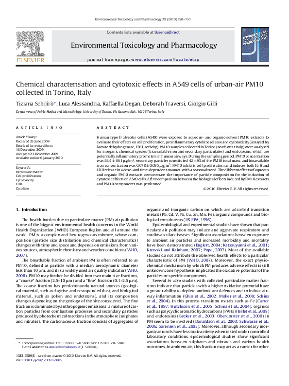 (PDF) Chemical characterisation and cytotoxic effects in A549 cells of ...