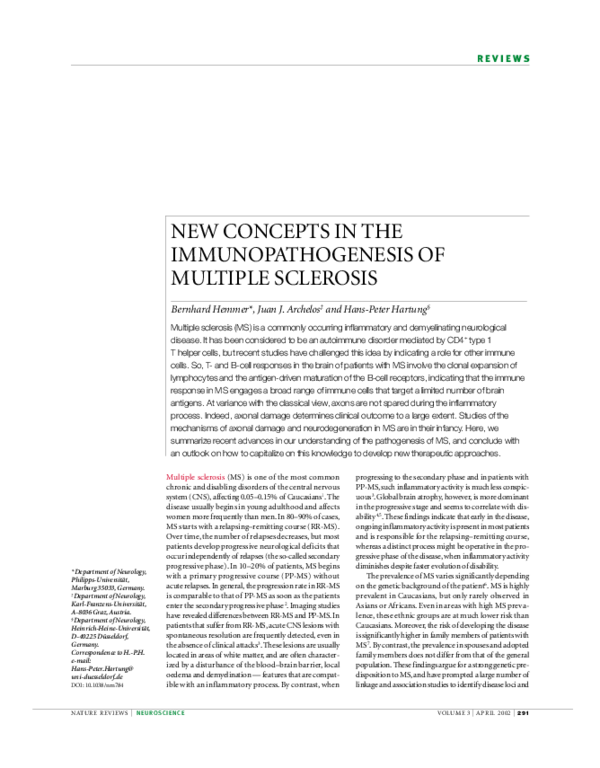 (PDF) NEW CONCEPTS IN THE IMMUNOPATHOGENESIS OF MULTIPLE SCLEROSIS