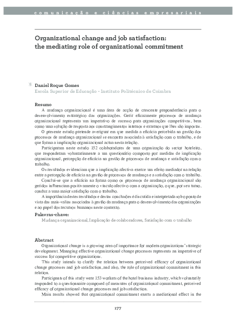 (PDF) Organizational change and job satisfaction: the mediating role of ...