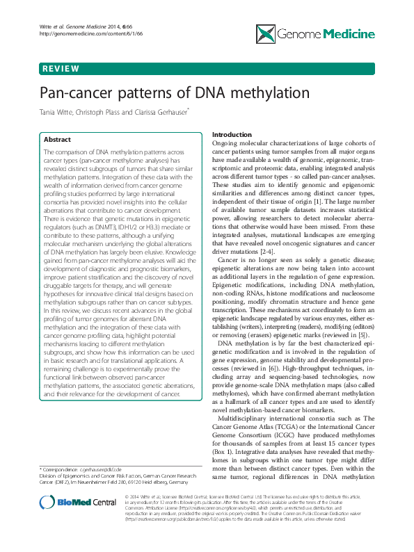 (PDF) Pan-cancer patterns of DNA methylation