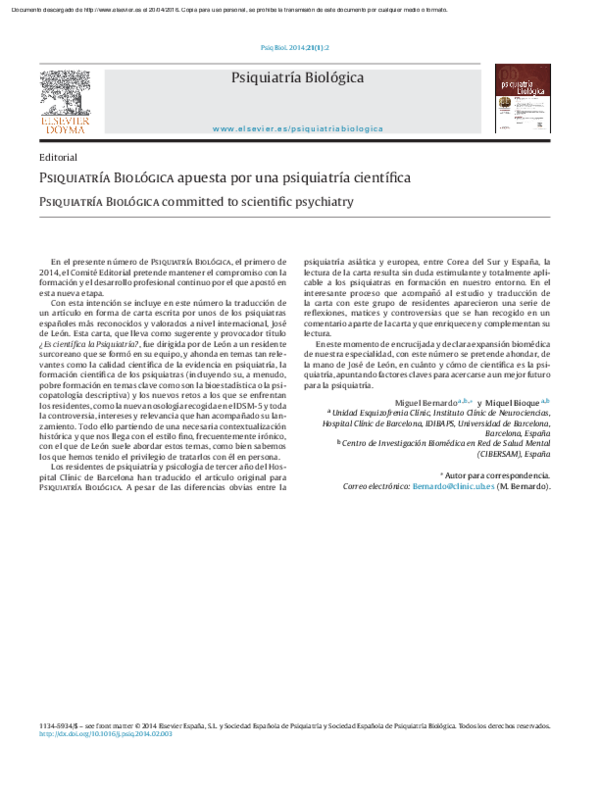 (PDF) Psiquiatría Biológica committed to scientific psychiatry ...