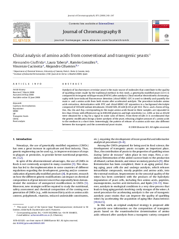 (PDF) Chiral analysis of amino acids from conventional and transgenic ...