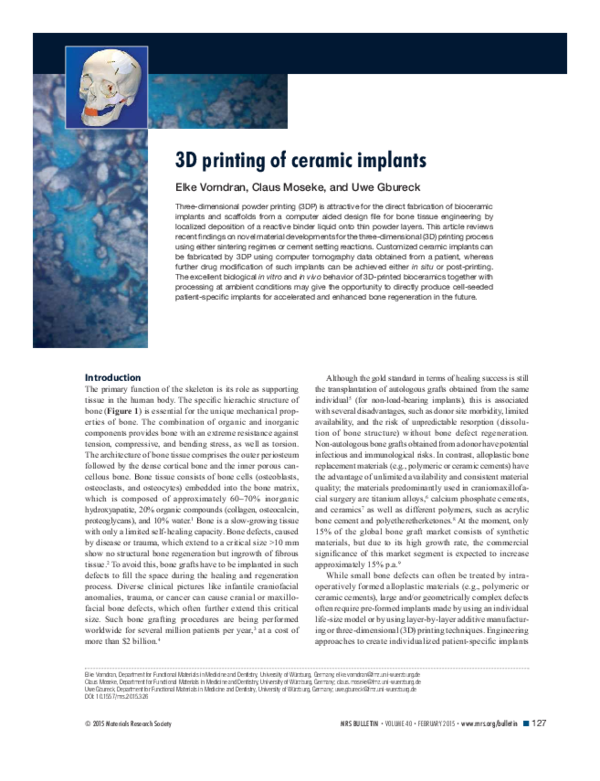 (PDF) 3D printing of ceramic implants Claus Moseke and Elke Vorndran